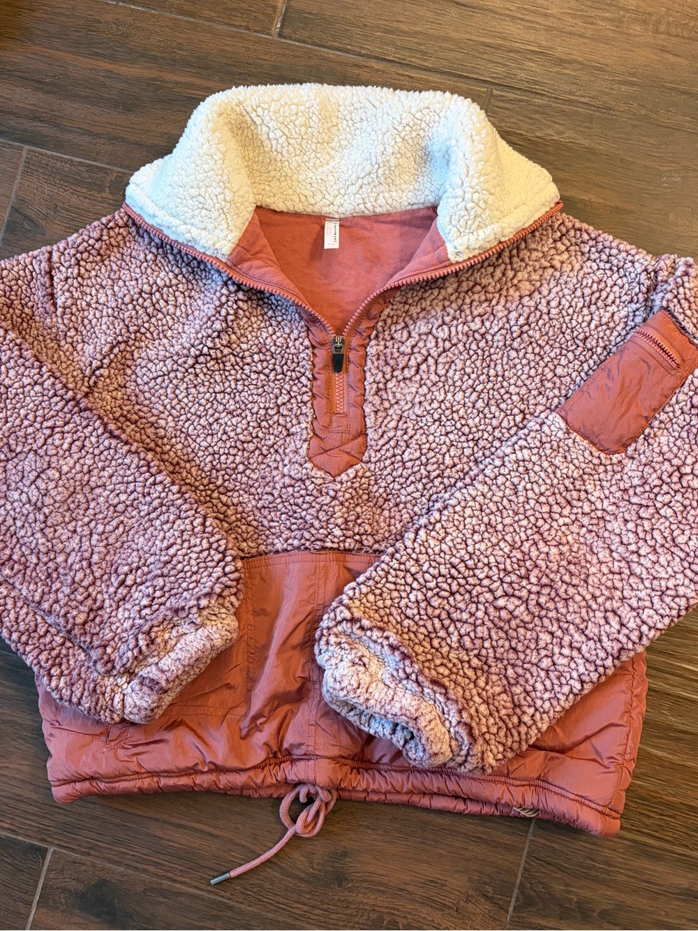 Free People Sherpa Half‑Zip Jacket in Dusty Rose with Cream Collar